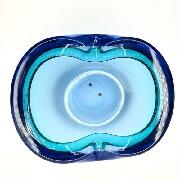 Mid-Century Murano Style Sommerso Blue Cobalt Heart Glass Bowl Ashtray - Picture 3 of 7